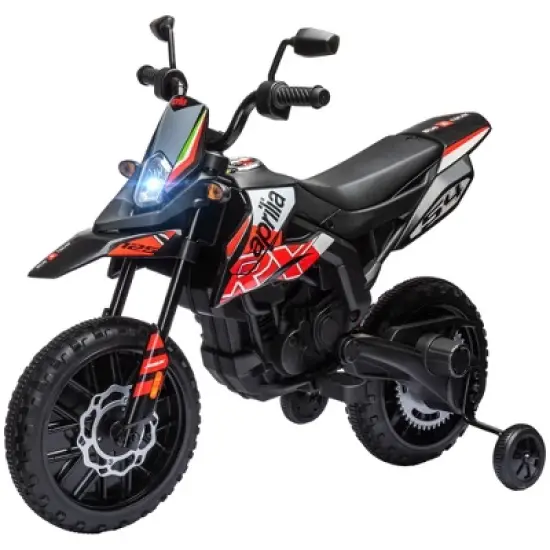 Qaba 12V Kids Motorcycle, Aprilia Licenced Electric Motorcycle for Kids with Training Wheels, Spring Suspension, LED Light, USB, Music image {3}