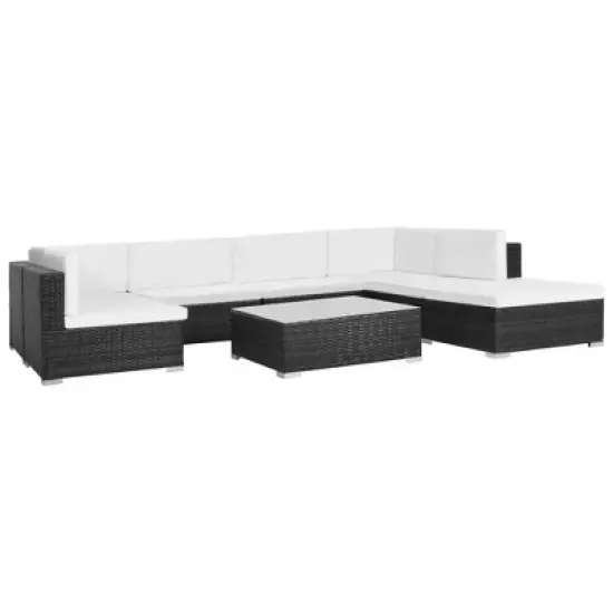 vidaXL Patio Sofa Set Set of 8 Black with Cream cushions image {1}