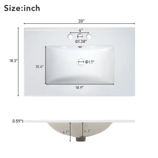 Whisen 30" Bathroom Storage Cabinet Bathroom Vanity with Ceramic Sink, Soft Close Doors, Adjustable Shelf and Flip Drawer image {11}