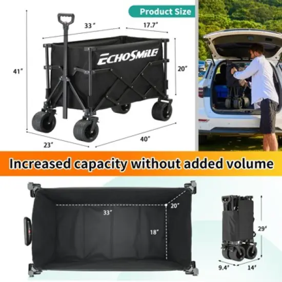 EchoSmile 6.85 cu. ft. Fabric Portable Garden Cart with Adjustable Rolling Wheels in Black image {4}