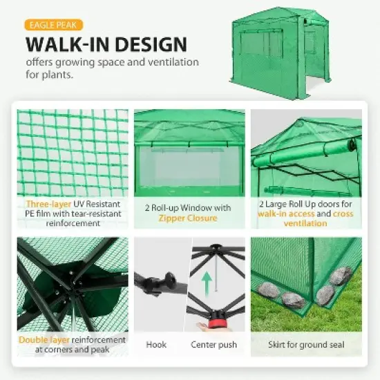 EAGLE PEAK 8'x6' Portable Walk-in Greenhouse with Zippered Doors and Windows image {3}