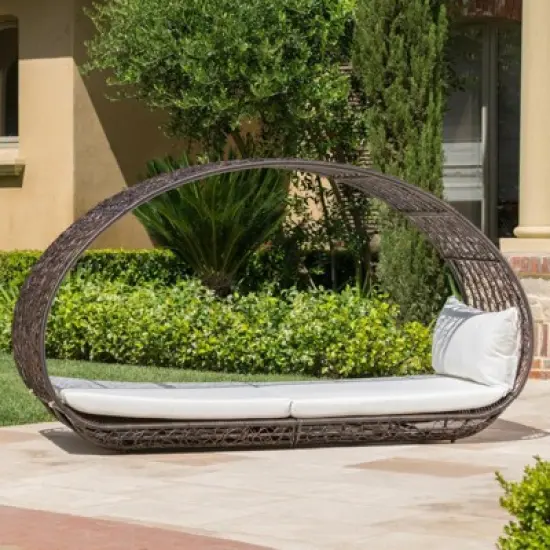 Outside Garden Wicker Overhead Canopy Daybed with water Resistant Cushion-Christopher Knight Home image {7}