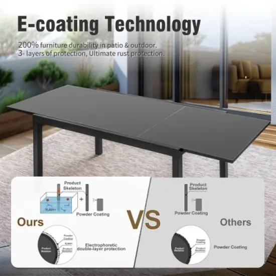Captiva Designs 1pc Outdoor Patio Expandable Rectangular Steel Dining Table with Two Tabletop Leaves image {6}