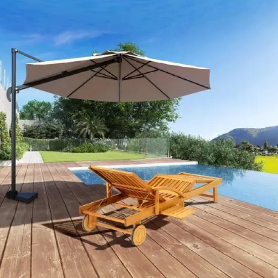 Resenkos Premium 4Level Adjustable Tanning Chair With Wheels, Acacia Wood Patio Lounger, Teak image {3}