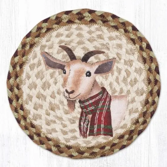 Earth Rugs Winter Goat Round Trivet &ndash; 10" Holiday Farm Animal Print on Braided Natural Jute Table Mat image {3}