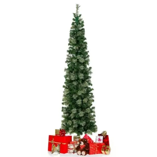 Costway 7ft Pre-lit PVC Artificial & Pine Needles Half Christmas Tree w/ 450 Branch Tips & 150 Lights image {9}