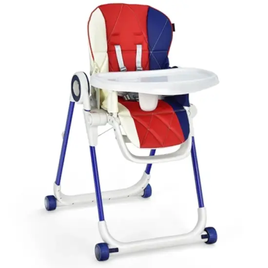 Infans Baby High Chair Foldable Feeding Chair w/ 4 Lockable Wheels image {8}