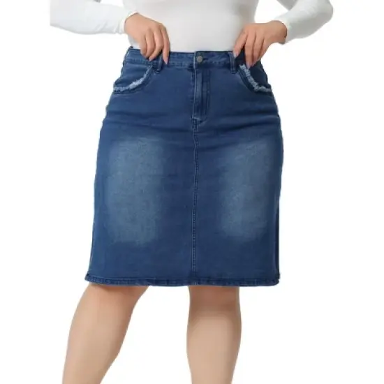 Agnes Orinda Women's Plus Size Casual Slim Side Slit Jean Denim  Pencil Skirt image {5}