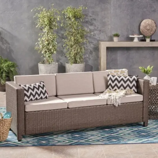 Puerta Wicker Patio Sofa - Christopher Knight Home image {1}