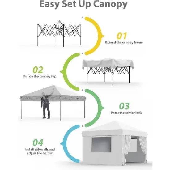 Garvee 10x10 Pop Up Canopy with Removable 3 Sidewalls - Easy Up Camping Tent with One Button Push Setup - 3 Adjustable Height, 4 Weight Bags - White image {1}