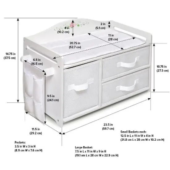 Badger Basket Doll Care Station with Three Baskets and Pocket Organizer - White Rose image {8}