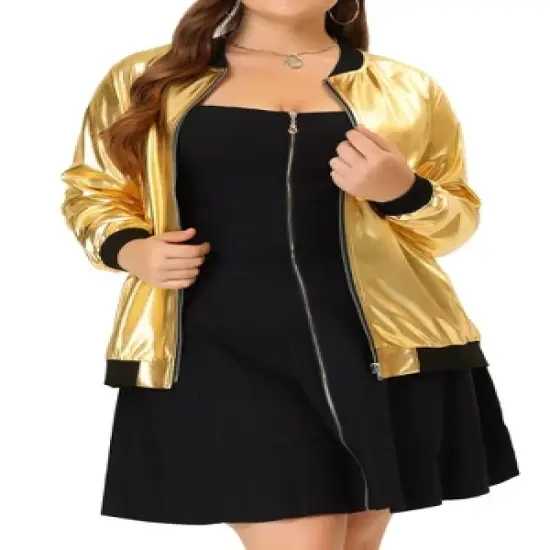 Agnes Orinda Women's Plus Size Bomber Jacket Zip-Up Party Outwear with Pockets image {6}