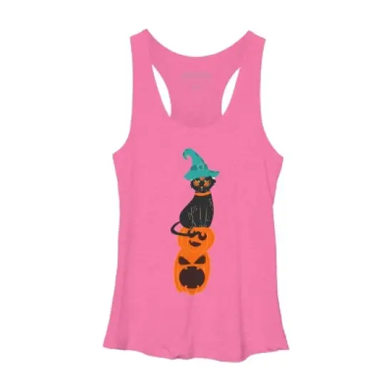 Women's Design By Humans Halloween Pumpkins and Witch Cat By famenxt Racerback Tank Top image {3}