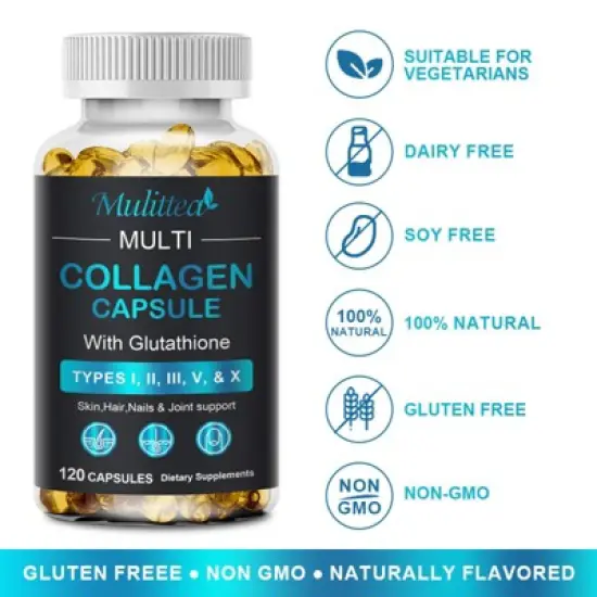 Mulittea Collagen Capsules with Vitamin C&ndash;Antioxidant Support for Healthy Skin, Hair & Nails&ndash;Non-GMO,Gluten-Free,60Ct image {5}