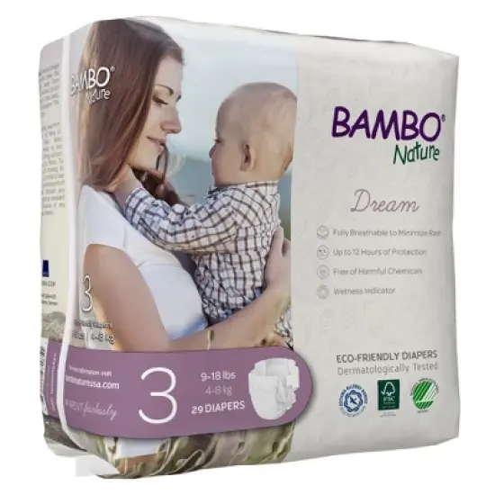 Bambo Nature Dream Disposable Diapers, Eco-Friendly, Size 3, 29 Count, 12 Packs, 348 Total image {2}