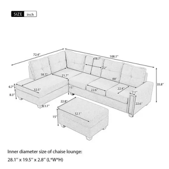 108" Reversible L-Shape Sectional Sofa Couch with Storage Ottoman-ModernLuxe image {2}