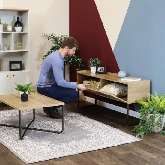 Sunnydaze Indoor Industrial-Style Sideboard Buffet Table - MDP with Powder-Coated Steel Frame - Brown image {10}