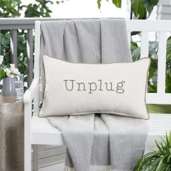 Indoor/Outdoor Unplug Embroidered Lumbar Throw Pillow - Sorra Home image {6}