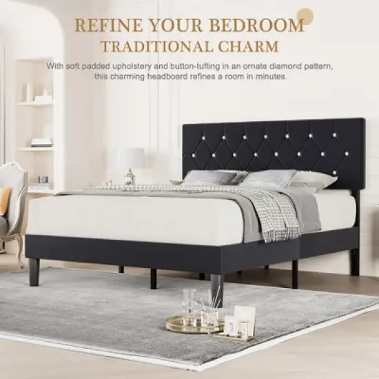 VECELO Tufted Upholstered Queen/King Size Headboard, 6 Adjustable Height, Easy Assembly, Beige/Black image {10}