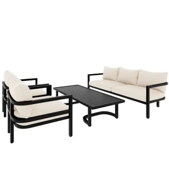 4-Piece Outdoor 5-Seater Steel Cnversation Sofa Set with Coffee Table, Waterproof, Anti-rust and Anti-UV image {3}
