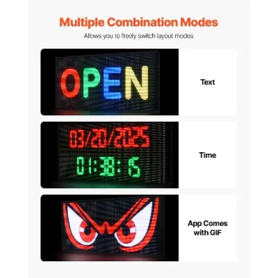 VEVOR Programmable Sign, P6 Full Color Flexible Digital Scrolling Panel, DIY Custom Text Pattern GIF Display Board, Bluetooth APP Control, Black image {6}