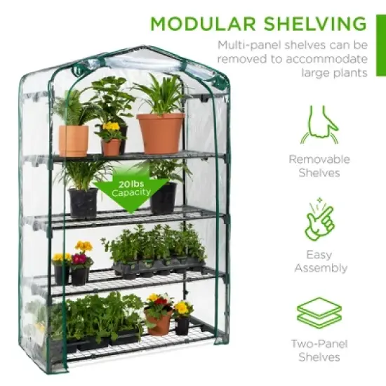 Best Choice Products 40in Wide 4-Tier Mini Greenhouse, Portable Indoor Outdoor Arboretum for Yard w/ Steel Shelves image {4}