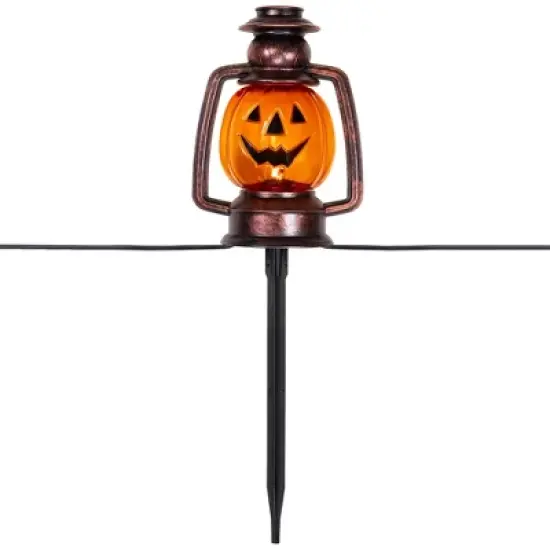 Northlight 16.5" Halloween Flickering Pumpkin Lantern Pathway Markers 3ct - Orange/Black image {6}