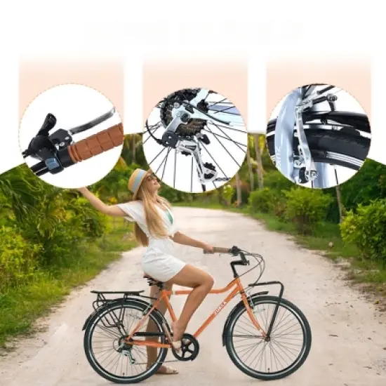 INFURNIC Bicycles, 26 Inch Vintage Style Bike for Men Women, 7-Speed Retro Commute Bike, Orange, 66.93"*22.05"*37.8" image {4}