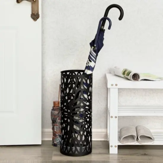 SONGMICS Umbrella Stand, Umbrella Holder, Steel Round Umbrella Rack Organizer Freestanding, for Canes Walking Sticks, Black image {2}