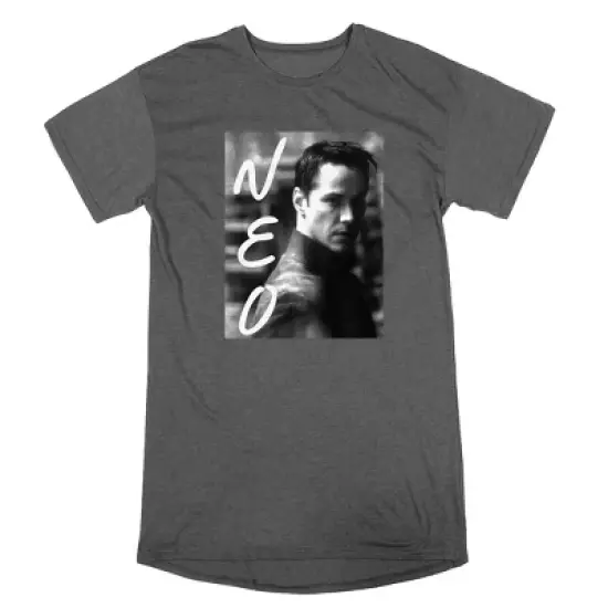 The Matrix Neo Screenshot Crew Neck Short Sleeve Charcoal Heather Women's Night Shirt image {3}