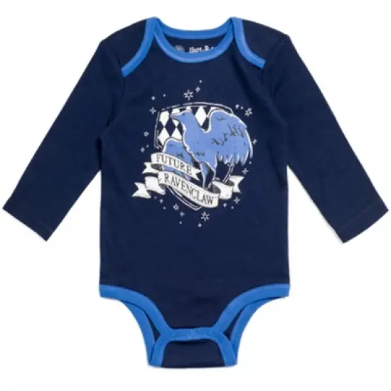 Harry Potter Hogwarts Hufflepuff Ravenclaw Slytherin Gryffindor Baby 4 Pack Cuddly Bodysuits Newborn to Infant image {8}