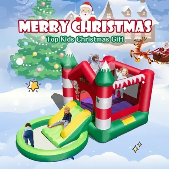 Costway Inflatable Bounce House w/ Blower Kids Christmas w/ Slide & Trampoline & Ball Pool image {3}