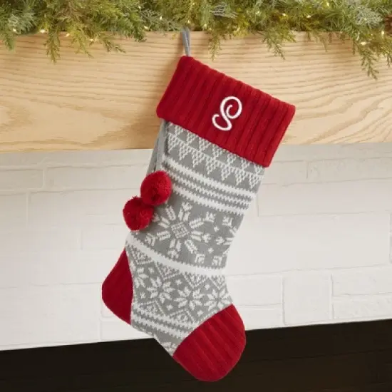 Personalization Mall Knit Snowflake Embroidered Initial Christmas Stocking image {1}