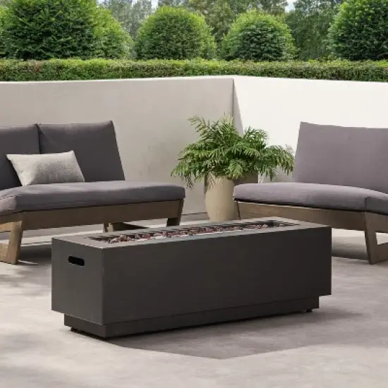 40-Inch Rectangular Outdoor Iron Fire Pit With Propane Tank Storage - 50,000 BTU, Dark Grey image {1}