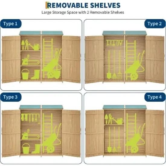 Outdoor Wooden Large Storage Cabinet Garden Shed Outside Wood Tool Organizer with Waterproof Roof Shelves image {5}