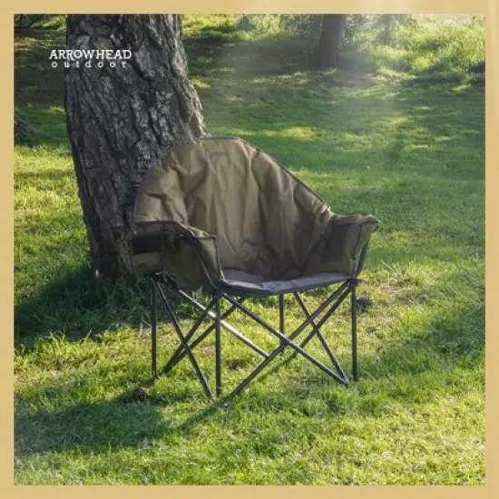 Arrowhead Outdoor Oversized Heavy-Duty Club Folding Camping Chair w/External Pocket, Cup Holder, Portable, Padded, Moon, Round, Bag (Wrangler Brown) image {3}