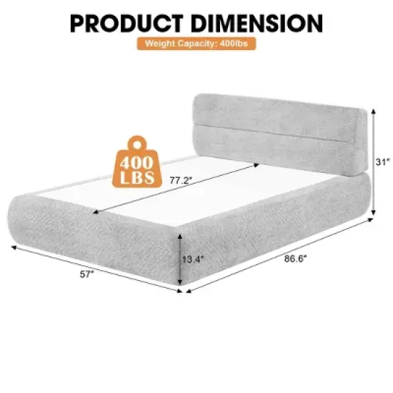 Aukfa 2-in-1 Queen Size Upholstered Platform Bed with Mattress, No Assembly Floor Bed Frame with Headboard, 13.4" Chenille Fabric image {4}