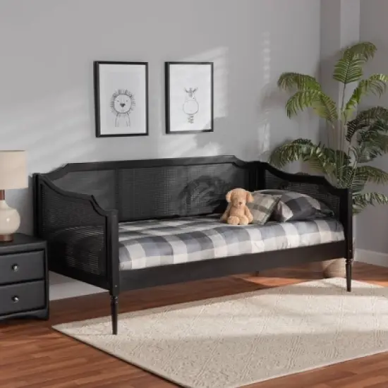 Twin Hancock Wood and Synthetic Rattan Daybed Charcoal - Baxton Studio image {6}
