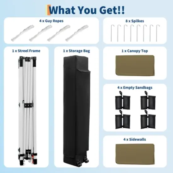 10'x10' Pop Up Canopy Tent with 4Pcs Sidewalls,Portable Instant Canopy with 4 Stakes,4 Ropes,4 Sandbags for Farmers Market, Outdoor,Camping image {5}