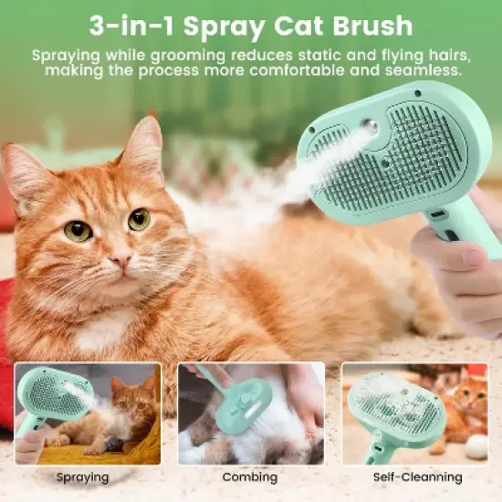 BABYYER 3 in 1 Cat Steam Brush, Pet Spray Hair Removal Comb for Shedding & Grooming, Water Brush for Cats Dogs Small Animals Long Short Haired image {4}
