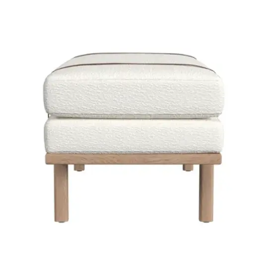 Upholstered Bench with Wood Base Cream Boucle - HomePop image {2}