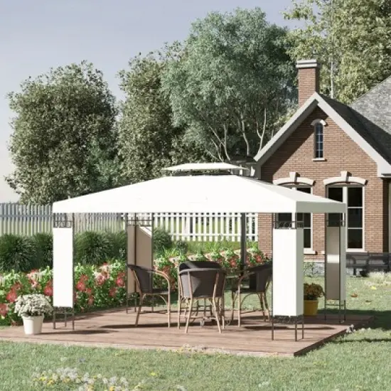 Outsunny 13' x 10' Patio Gazebo Outdoor Canopy Shelter with Double Vented Roof, Steel Frame for Lawn Backyard and Deck image {1}