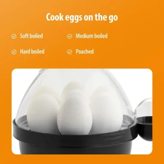 Toastmaster Rapid Electric Egg Cooker with Auto-Off, 7 Egg Capacity for Soft, Medium and Hard Boiled Eggs, Poaching Tray, Black image {4}