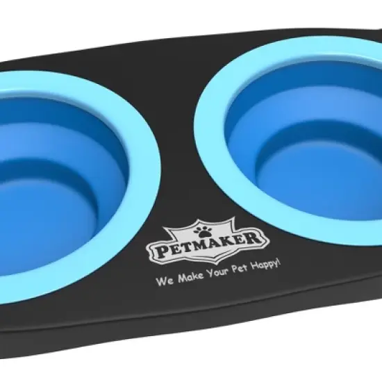 Elevated Pet Bowls with Nonslip Stand for Dogs and Cats - Removable and Collapsible Silicone Feeder for Food and Water - 16oz Each by PETMAKER (Blue) image {4}