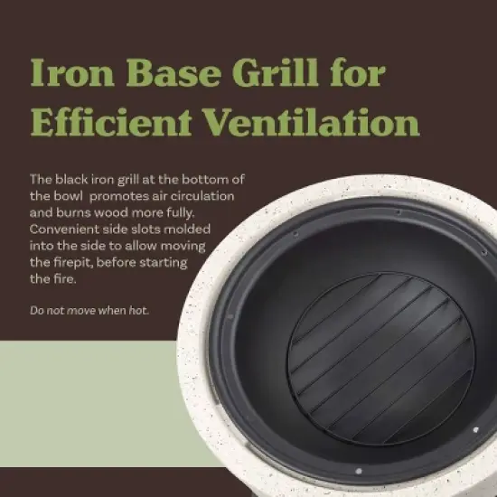 Pure Garden 21" Magnesium Oxide Round Outdoor Fire Pit Set Light Gray: Includes Poker & Cover, Easy Assembly image {5}