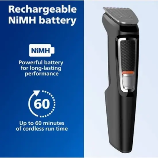 Philips Norelco Series 3000 Multigroom All-in-One Men's Rechargeable Electric Trimmer with 13 Attachments - MG3740/40 image {8}