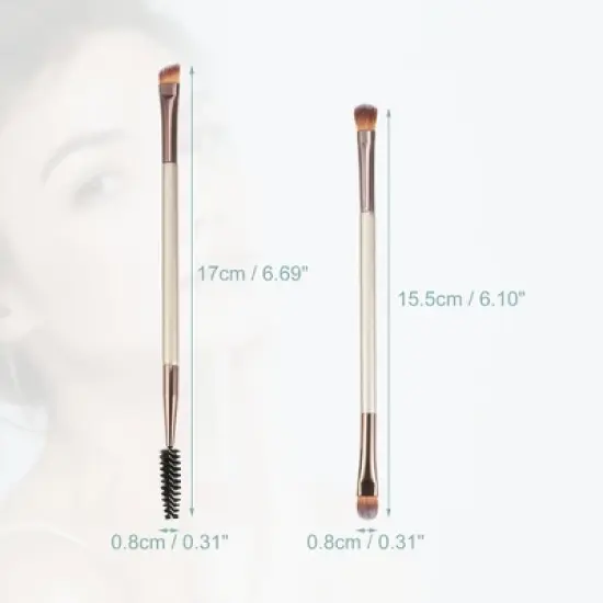 Unique Bargains Double-ended Wooden Handle Makeup Brushes and Sets Champagne 2 Pcs image {5}
