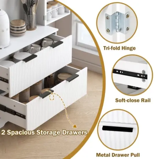 GDFStudio Lewis 71.65" Modern Fluted Kitchen Pantry Cabinet with 2 Large Drawers and 8-Door Spice Rack, White image {7}