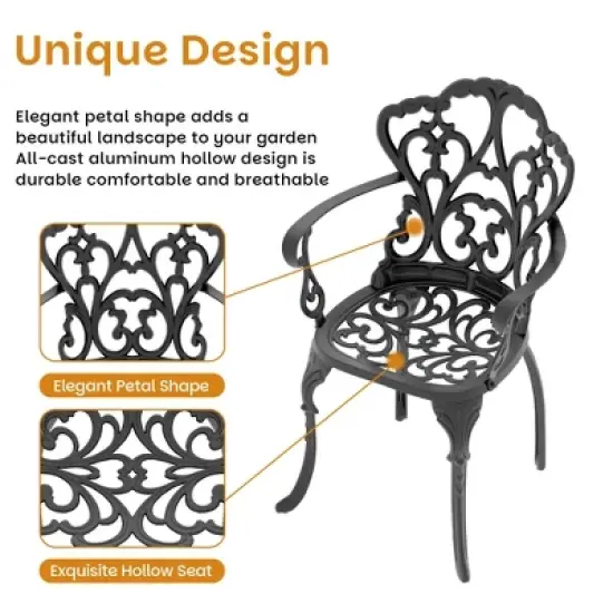 (9-PC)Premium Black Cast Aluminum Patio Set - Weather-Resistant Outdoor Table & Chairs with Beige Cushions image {6}