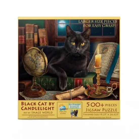 Sunsout Black Cat by Candlelight 500 pc Large Pieces  Jigsaw Puzzle 42906 image {2}